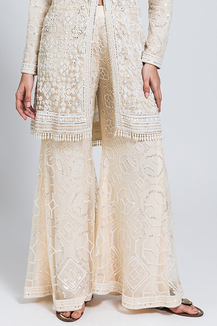 Nude Net Sequins & Moti Hand Embellished Long Jacket Set by NIMA FASHIONS at Pernia's Pop Up Shop