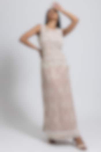Nude Net Pearl & Sequins Embellished Maxi Dress by NIMA FASHIONS