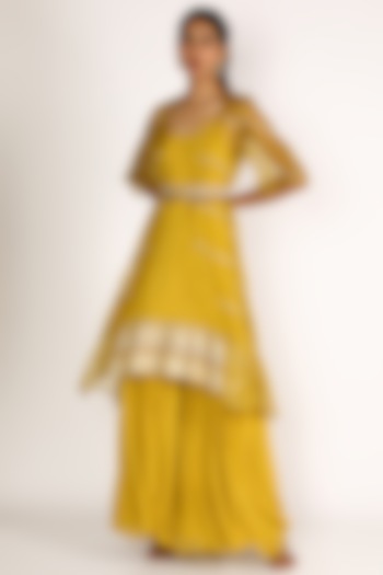 Yellow Embroidered Kurta Set With Jacket by Label Nimbus