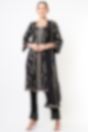 Black Silk A-Line Kurta Set by Label Nimbus at Pernia's Pop Up Shop