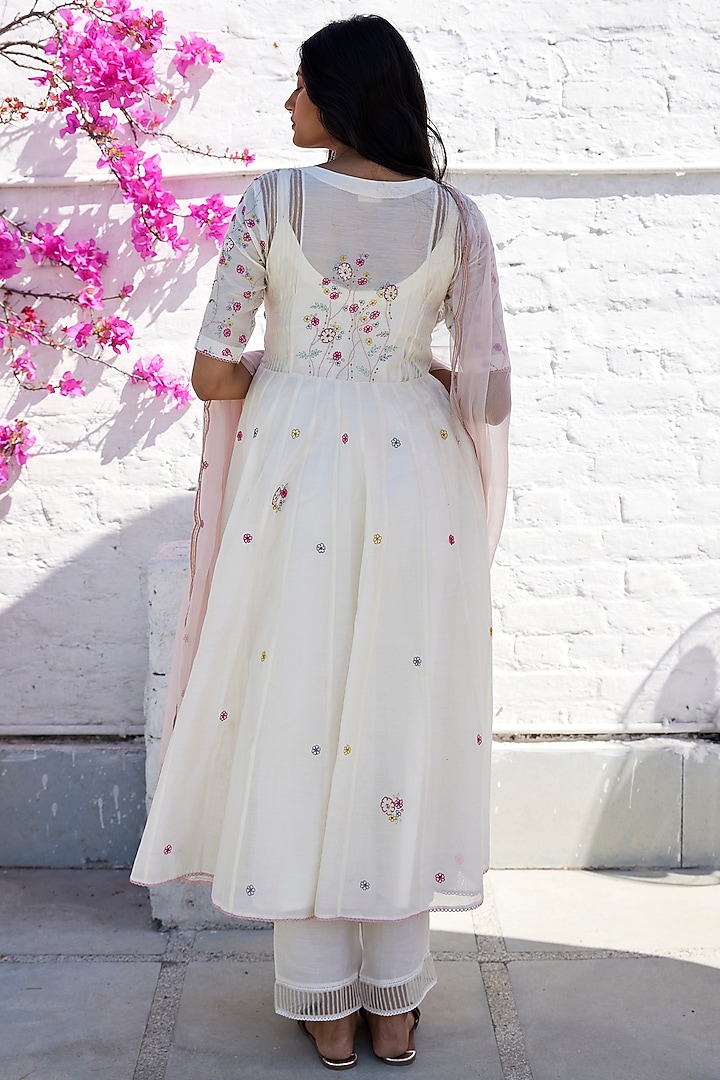White Embroidered Angrakha Party Wear Anarkali Set by Label Nimbus at Pernia's Pop Up Shop