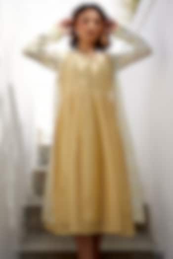 Lemon Yellow Chanderi Overlay With Dress by Label Nimbus