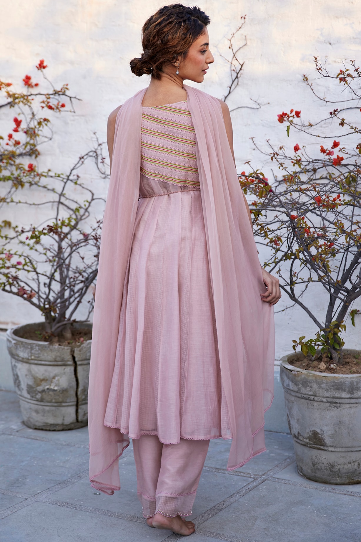 Pink Angrakha Style Anarkali Set with Gold Embroidery