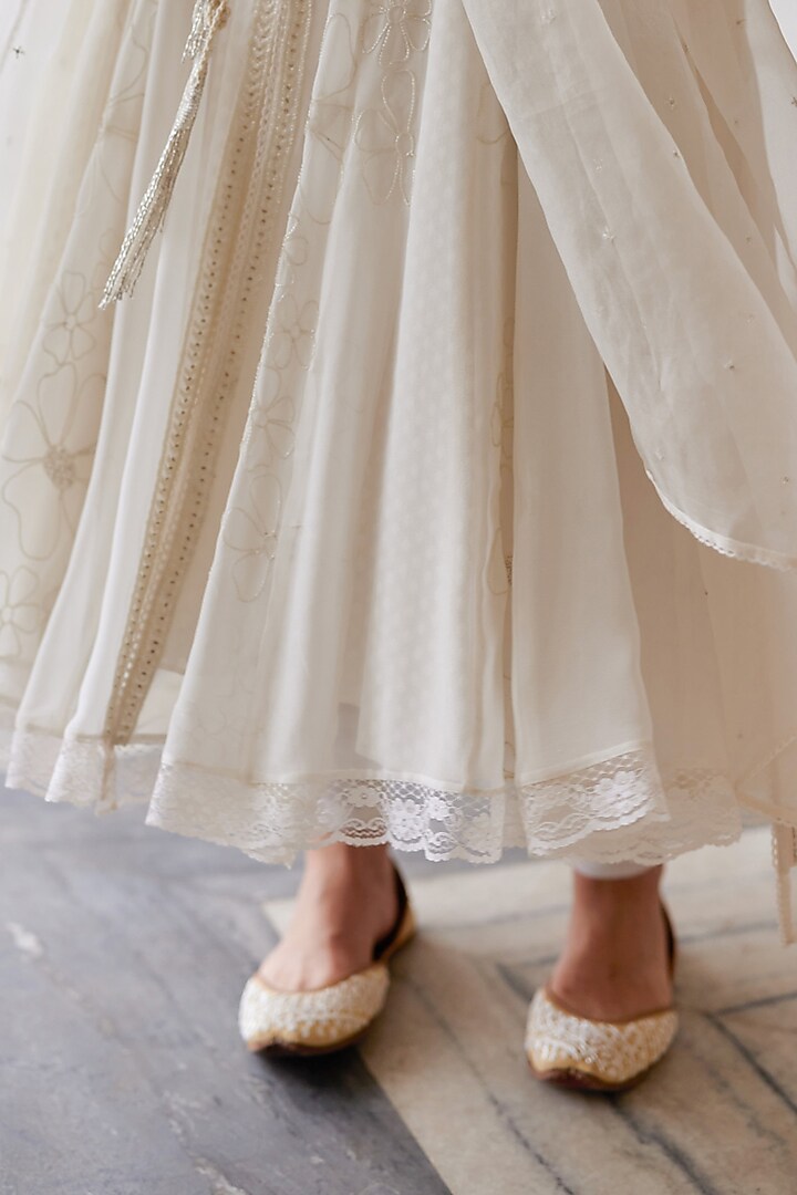 Ivory Georgette Hand Embroidered Wedding Anarkali Jacket Set by Label Nimbus at Pernia's Pop Up Shop