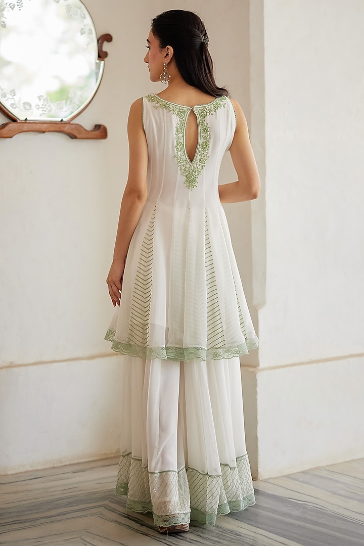Ivory Georgette Hand Embroidered Wedding Sharara Set by Label Nimbus at Pernia's Pop Up Shop