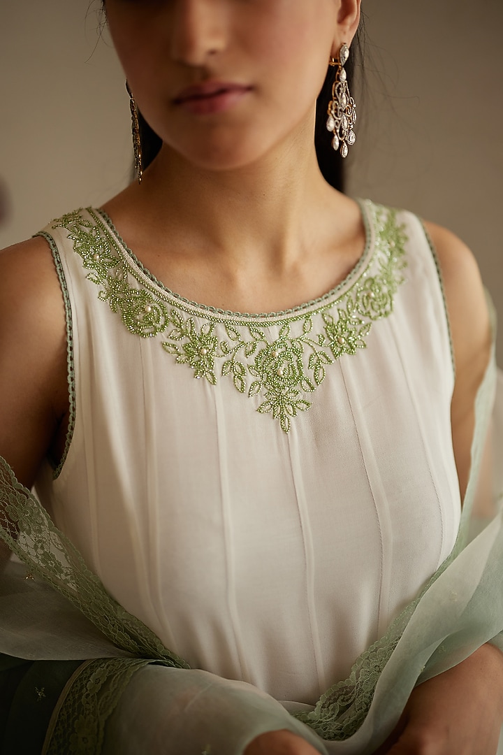 Ivory Georgette Hand Embroidered Wedding Sharara Set by Label Nimbus at Pernia's Pop Up Shop