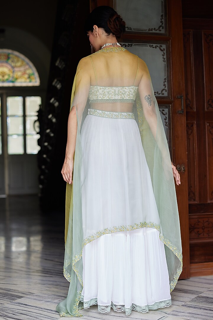 Ivory Chiffon Hand Embroidered Wedding Lehenga Set by Label Nimbus at Pernia's Pop Up Shop