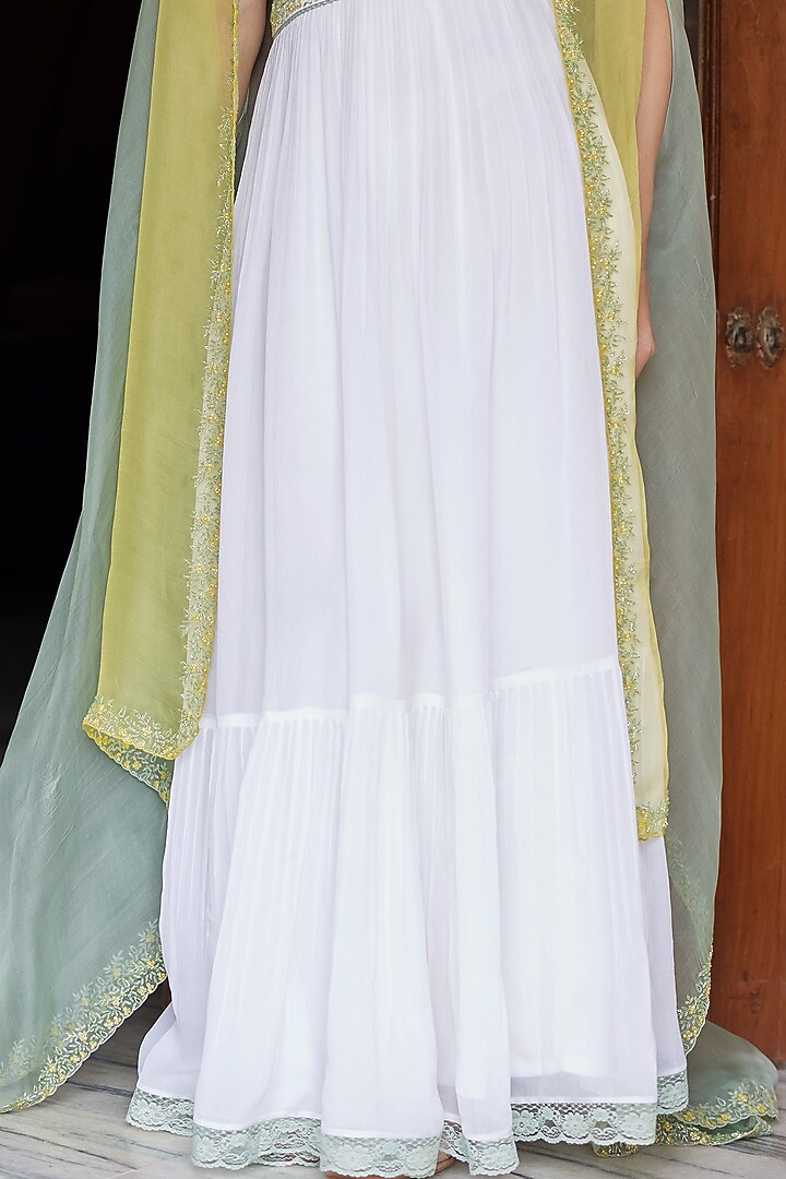 Ivory Chiffon Hand Embroidered Wedding Lehenga Set by Label Nimbus at Pernia's Pop Up Shop