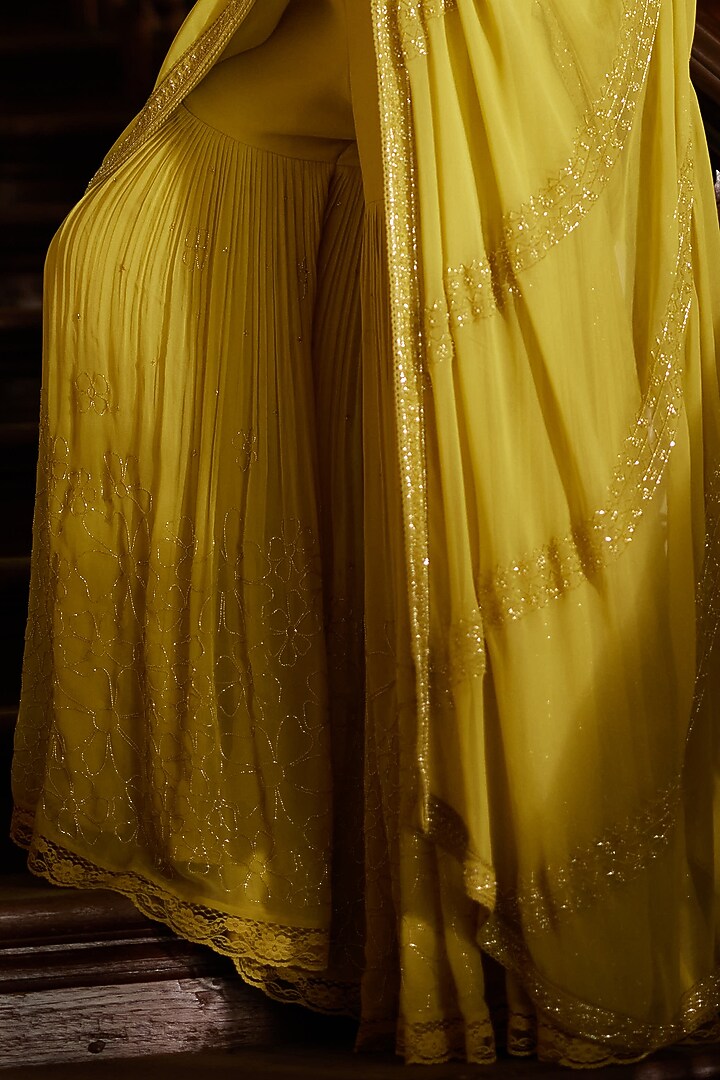 Lime Green Georgette Salli Embroidered Sharara Set by Label Nimbus at Pernia's Pop Up Shop
