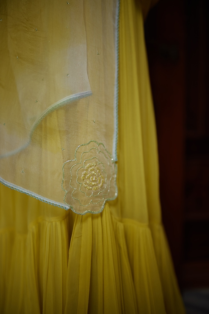 Lime Green Georgette Hand Embroidered Wedding Lehenga Set by Label Nimbus at Pernia's Pop Up Shop