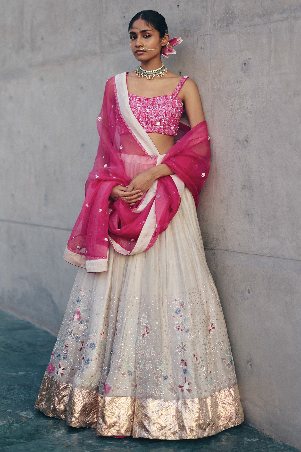 Silver Pure Tissue Hand Embroidered Bridal Lehenga Set by Label Nimbus at Pernia's Pop Up Shop