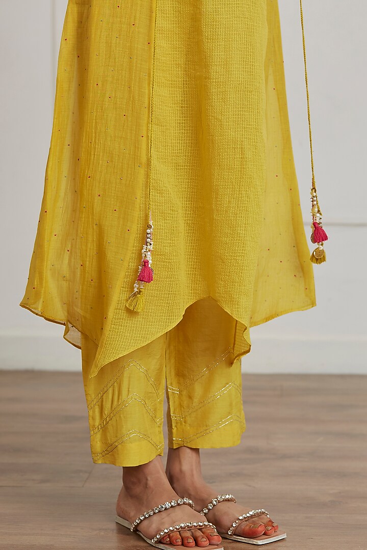 Mustard Yellow Embroidered Handkerchief Kurta Set by Label Nimbus at Pernia's Pop Up Shop
