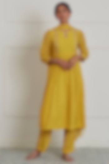 Mustard Yellow Embroidered Anarkali Set by Label Nimbus at Pernia's Pop Up Shop