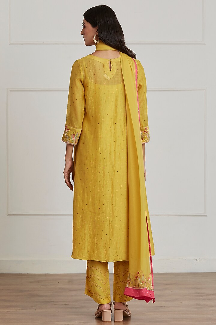 Mustard Yellow Chanderi & Kota Layered Kurta Set by Label Nimbus at Pernia's Pop Up Shop