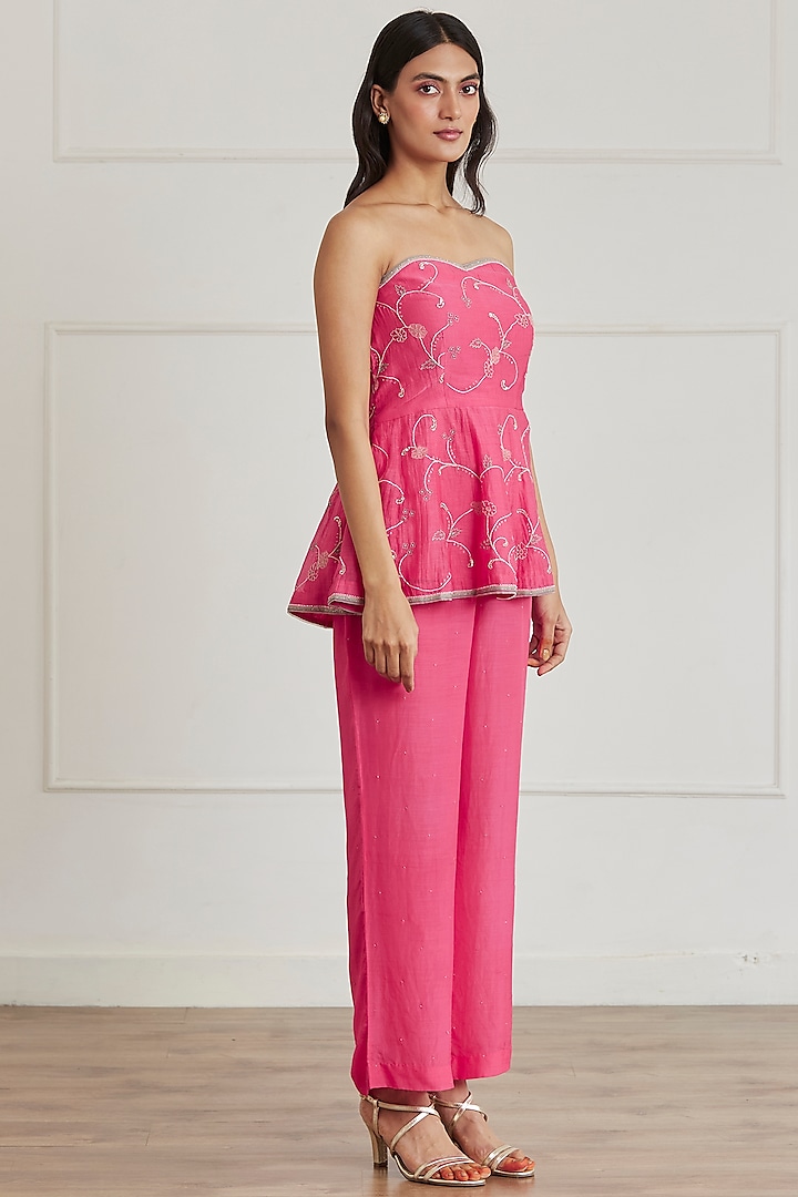 Fuchsia Pink Cotton Silk Pant Set by Label Nimbus