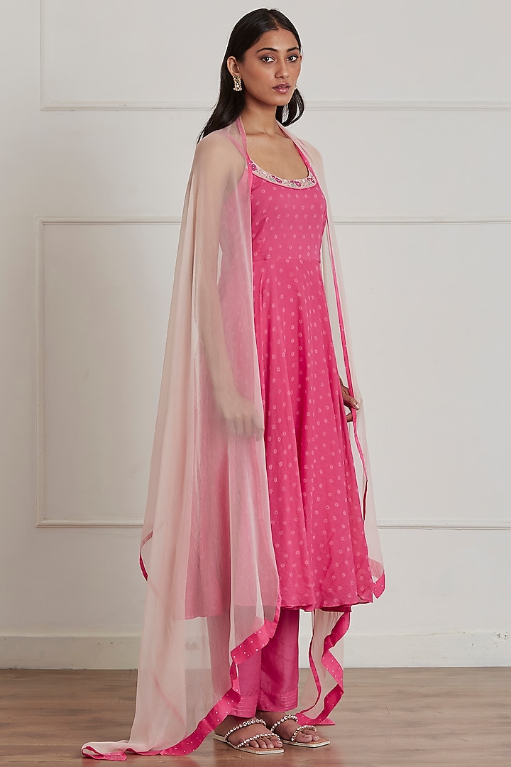 Fuchsia Pink Floral Embroidered Anarkali Set by Label Nimbus
