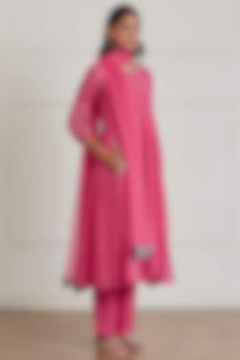 Fuchsia Pink Embroidered Anarkali Set by Label Nimbus