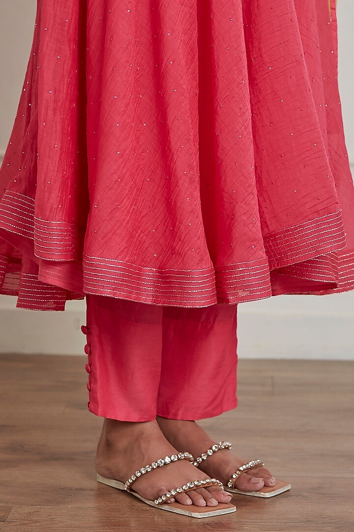Fuchsia Pink Chanderi Silk Party Wear Anarkali Set by Label Nimbus at Pernia's Pop Up Shop
