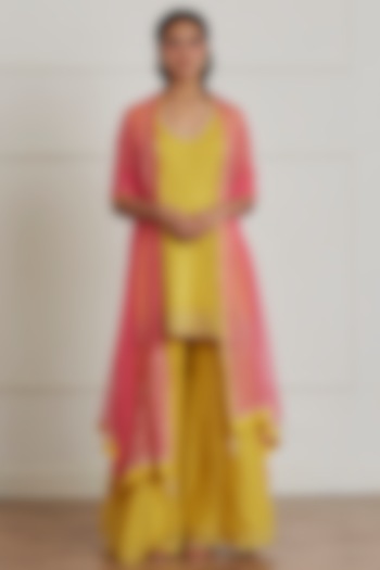 Mustard Yellow Chanderi Silk Sharara Set by Label Nimbus