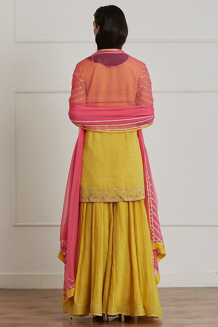 Mustard Yellow Chanderi Silk Party Wear Sharara Set by Label Nimbus at Pernia's Pop Up Shop