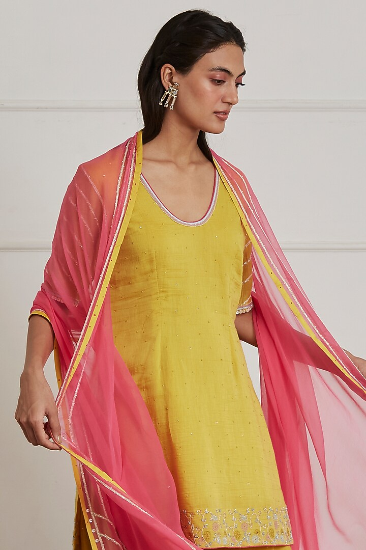 Mustard Yellow Chanderi Silk Party Wear Sharara Set by Label Nimbus at Pernia's Pop Up Shop