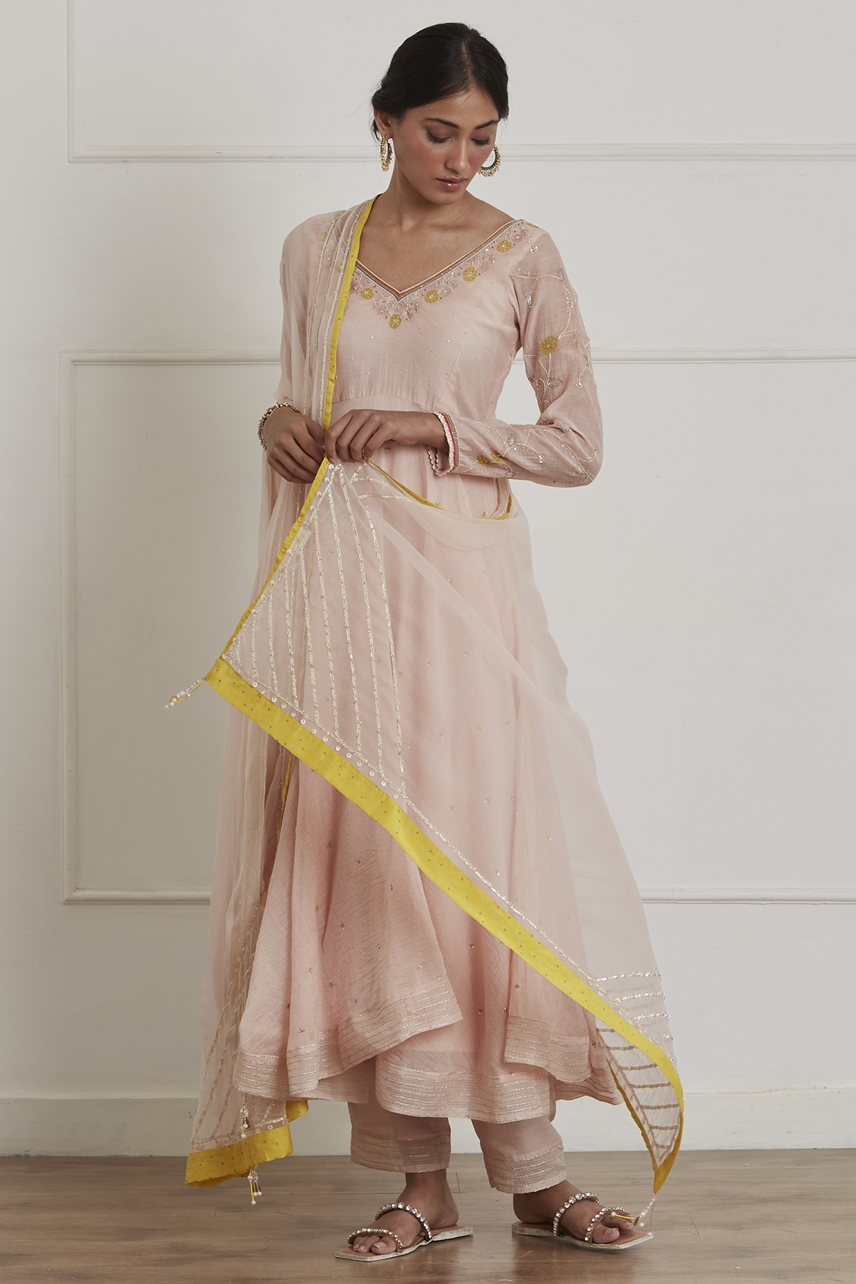 Rose Pink Embroidered Party Wear Anarkali Set by Label Nimbus at Pernia's Pop Up Shop