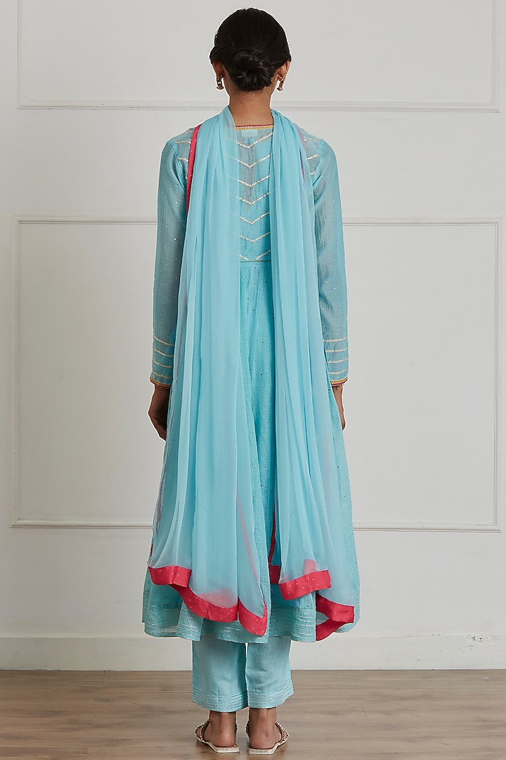 Turquoise Embroidered Party Wear Anarkali Set With Jacket by Label Nimbus at Pernia's Pop Up Shop