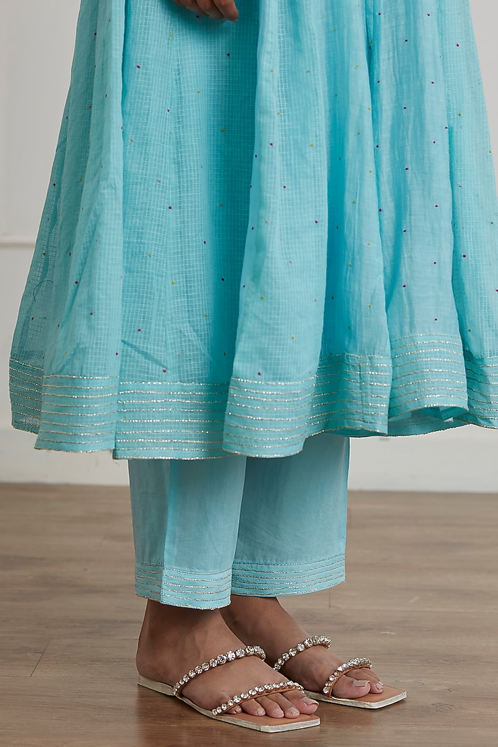 Turquoise Embroidered Party Wear Anarkali Set With Jacket by Label Nimbus at Pernia's Pop Up Shop