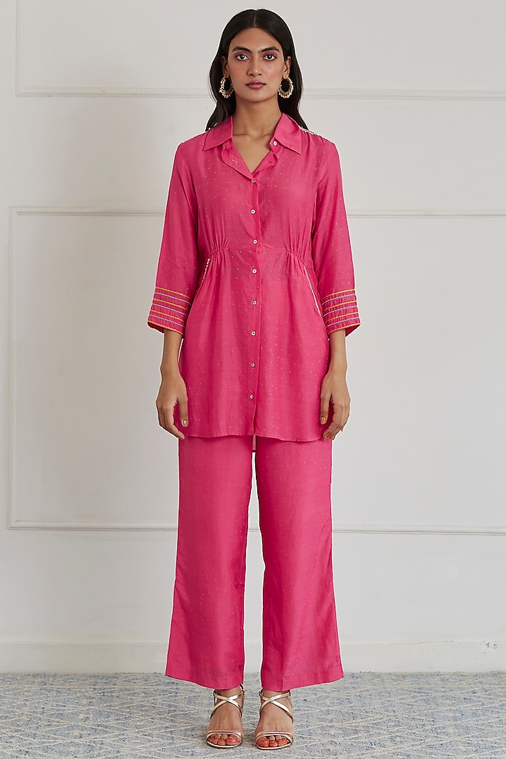 Fuchsia Pink Cotton Silk Co-Ord Set by Label Nimbus
