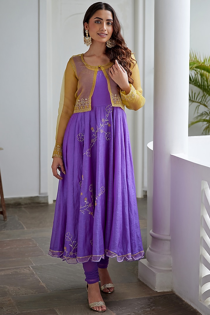 Royal Purple Hand Embroidered Party Wear Anarkali Set by Label Nimbus at Pernia's Pop Up Shop