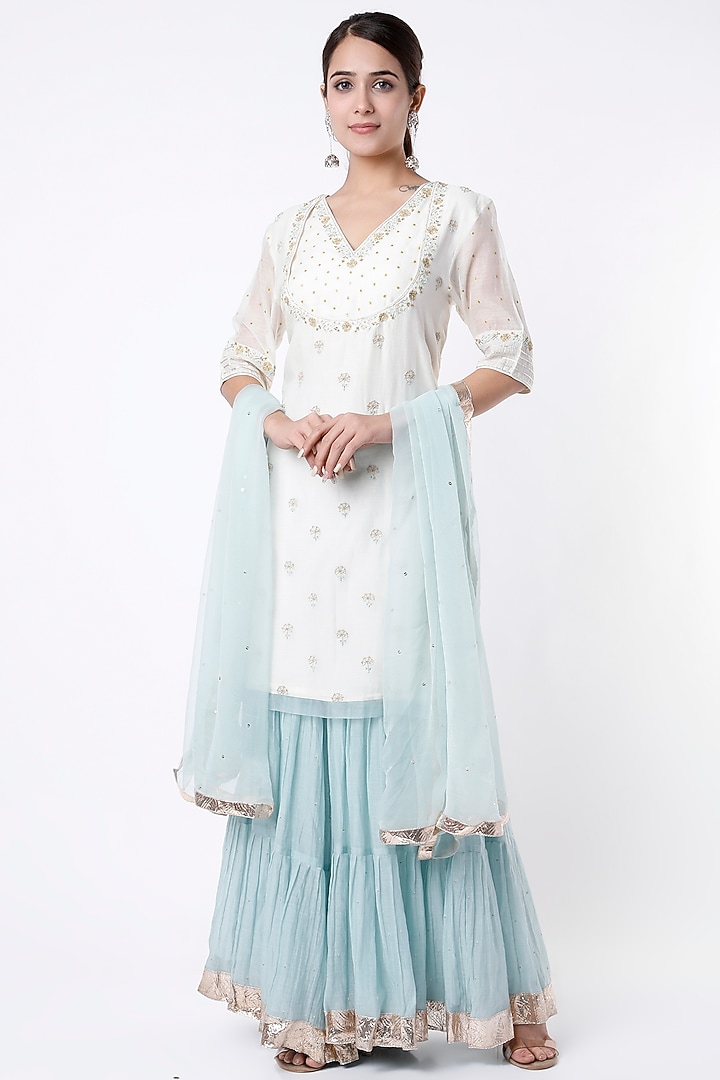Powder Blue Gota Hand Embroidered Party Wear Sharara Set by Label Nimbus at Pernia's Pop Up Shop