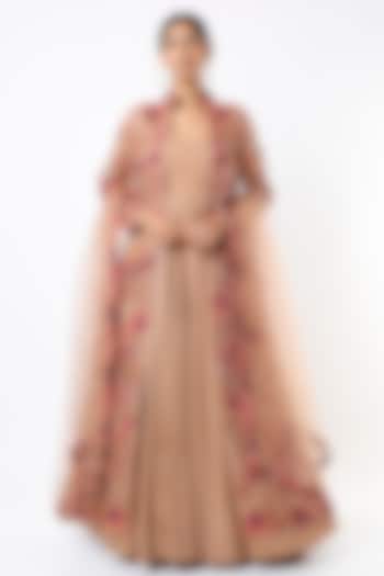 Peach Bridal Anarkali Set With Embroidered Jacket by Nikita Mhaisalkar at Pernia's Pop Up Shop