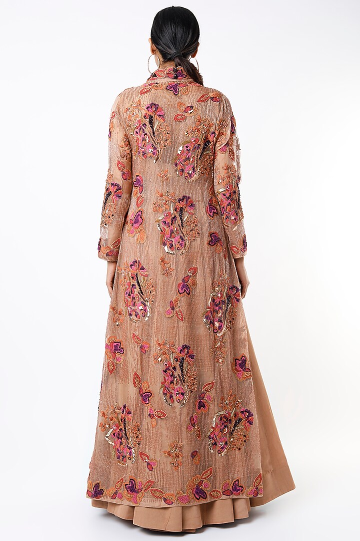 Peach Bridal Anarkali Set With Embroidered Jacket by Nikita Mhaisalkar at Pernia's Pop Up Shop