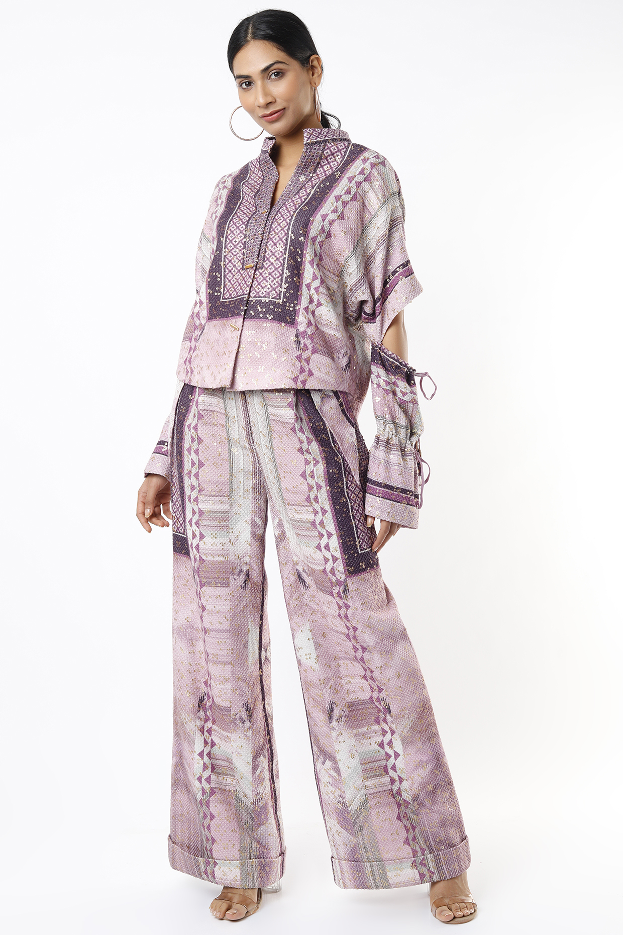 Lilac Printed Pant Set by Nikita Mhaisalkar at Pernia's Pop Up Shop