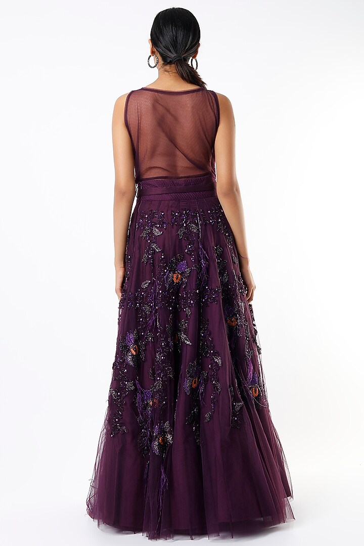 Aubergine Embellished Bridal Lehenga Set by Nikita Mhaisalkar at Pernia's Pop Up Shop