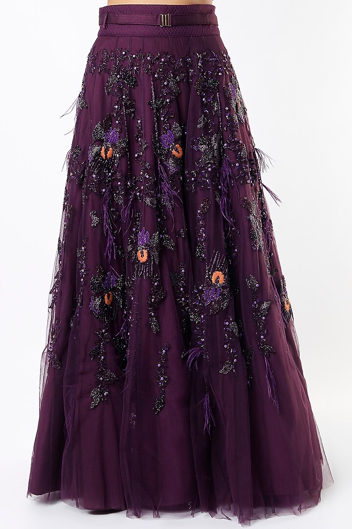 Aubergine Embellished Bridal Lehenga Set by Nikita Mhaisalkar at Pernia's Pop Up Shop
