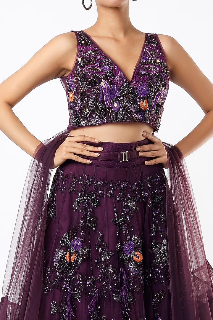 Aubergine Embellished Bridal Lehenga Set by Nikita Mhaisalkar at Pernia's Pop Up Shop