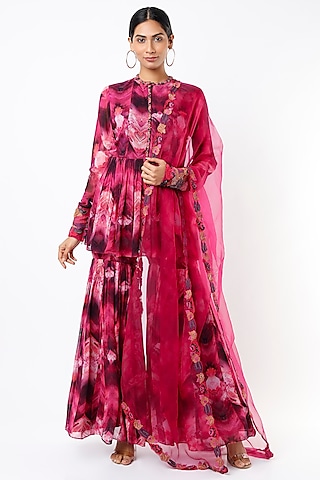Magenta Embellished Sharara Set by Nikita Mhaisalkar