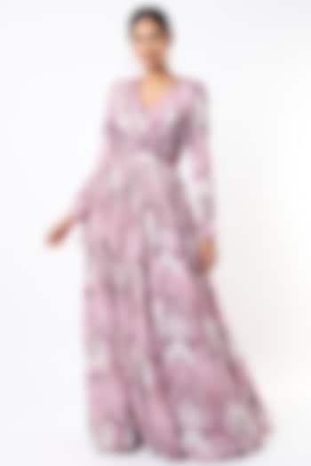 Lilac Printed & Hand Embroidered Maxi Dress by Nikita Mhaisalkar at Pernia's Pop Up Shop