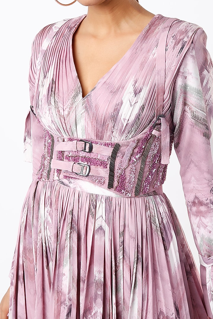 Lilac Printed & Hand Embroidered Maxi Party Wear Dress by Nikita Mhaisalkar at Pernia's Pop Up Shop