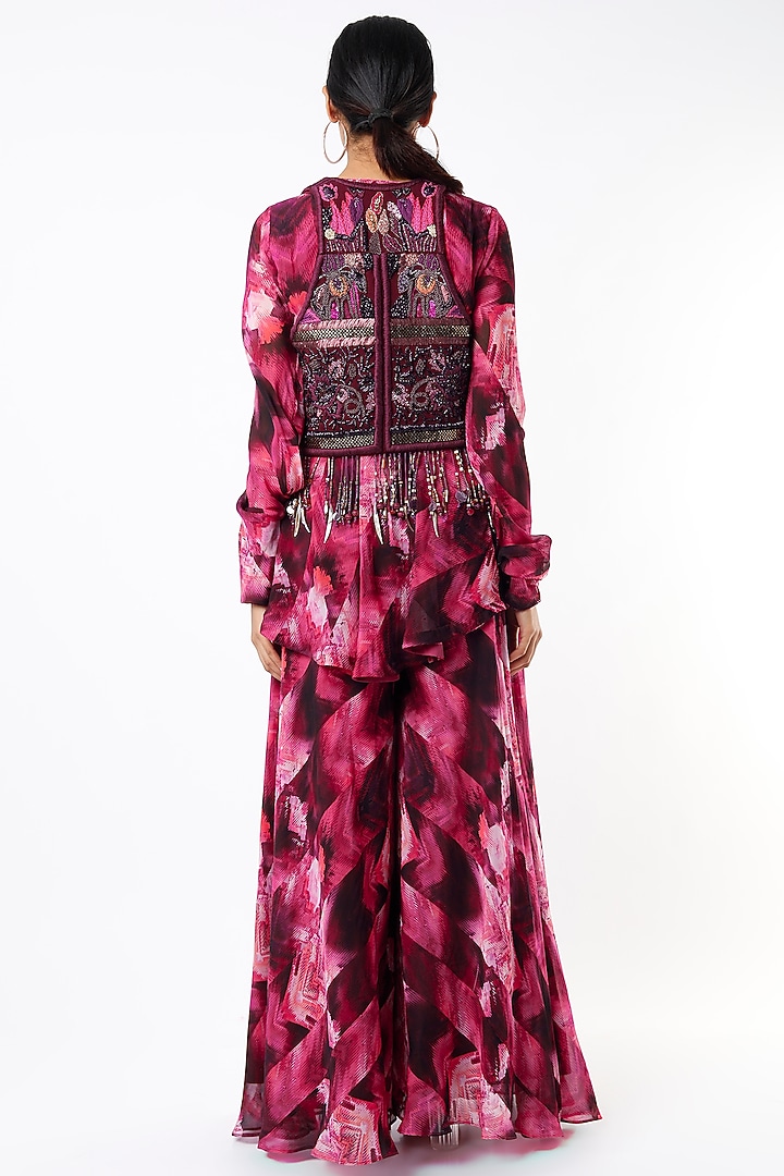 Magenta Organza Printed Bridal Sharara Set by Nikita Mhaisalkar at Pernia's Pop Up Shop