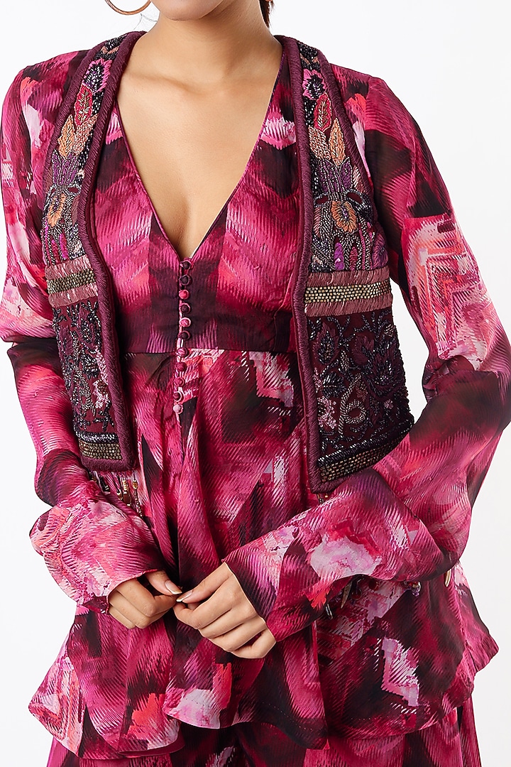 Magenta Organza Printed Bridal Sharara Set by Nikita Mhaisalkar at Pernia's Pop Up Shop