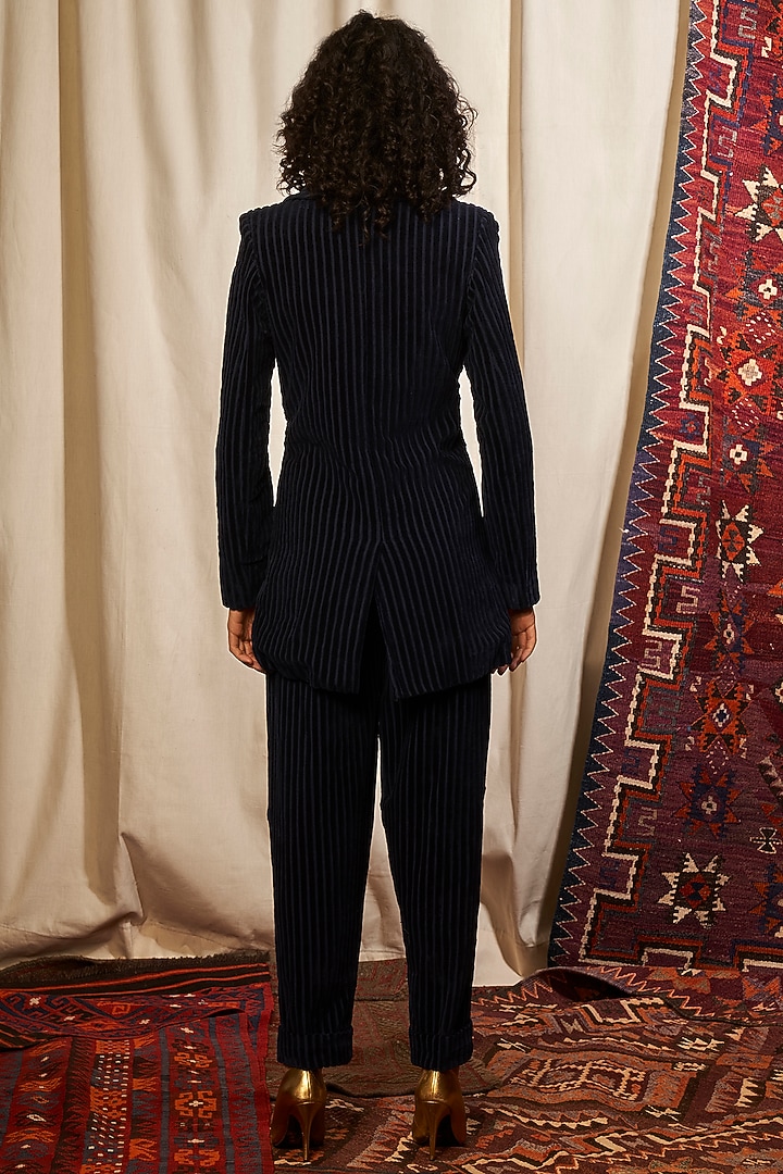 Navy Blue Cotton Corduroy Pants by Nikita Mhaisalkar at Pernia's Pop Up Shop