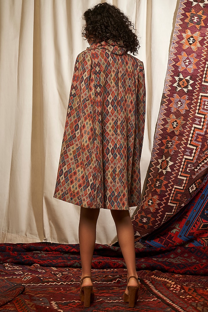 Brick Red Printed Cape Wtih Dress by Nikita Mhaisalkar at Pernia's Pop Up Shop