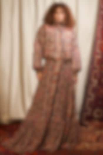 Brick Red Printed Puffer Jacket by Nikita Mhaisalkar at Pernia's Pop Up Shop