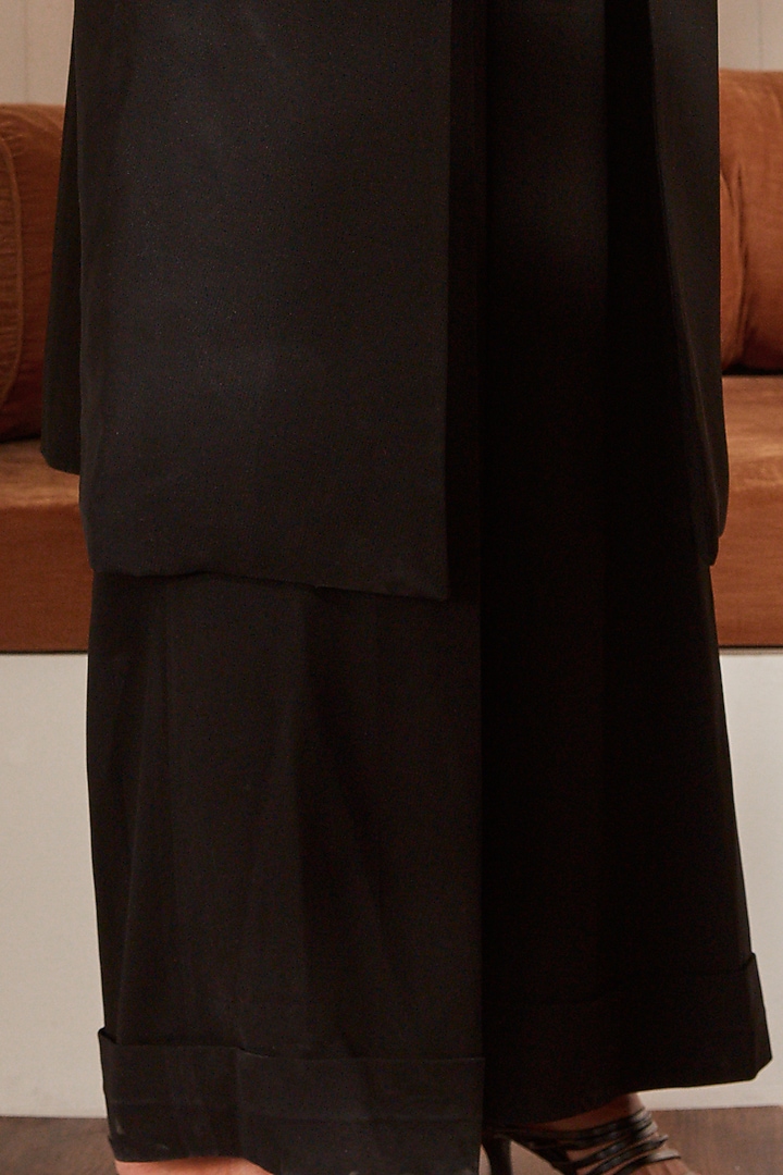 Black Textured Suiting Coat Set by Nikita Mhaisalkar at Pernia's Pop Up Shop