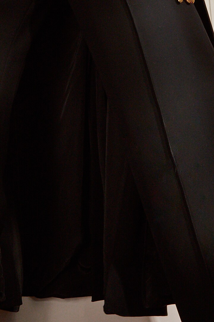 Black Textured Suiting Trench Coat Set by Nikita Mhaisalkar at Pernia's Pop Up Shop