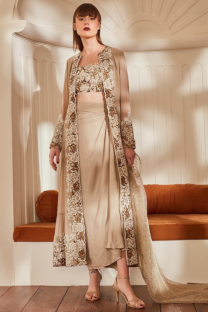 Off White Jacket Set In Viscose Georgette by Nikita Mhaisalkar at Pernia's Pop Up Shop