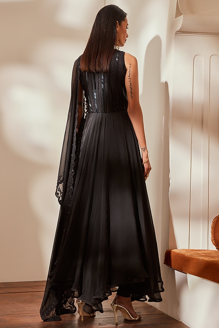 Black Bridal Anarkali Set In Viscose Georgette by Nikita Mhaisalkar at Pernia's Pop Up Shop