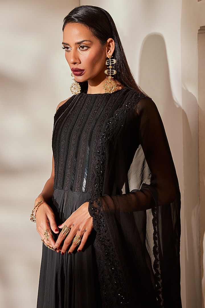 Black Bridal Anarkali Set In Viscose Georgette by Nikita Mhaisalkar at Pernia's Pop Up Shop